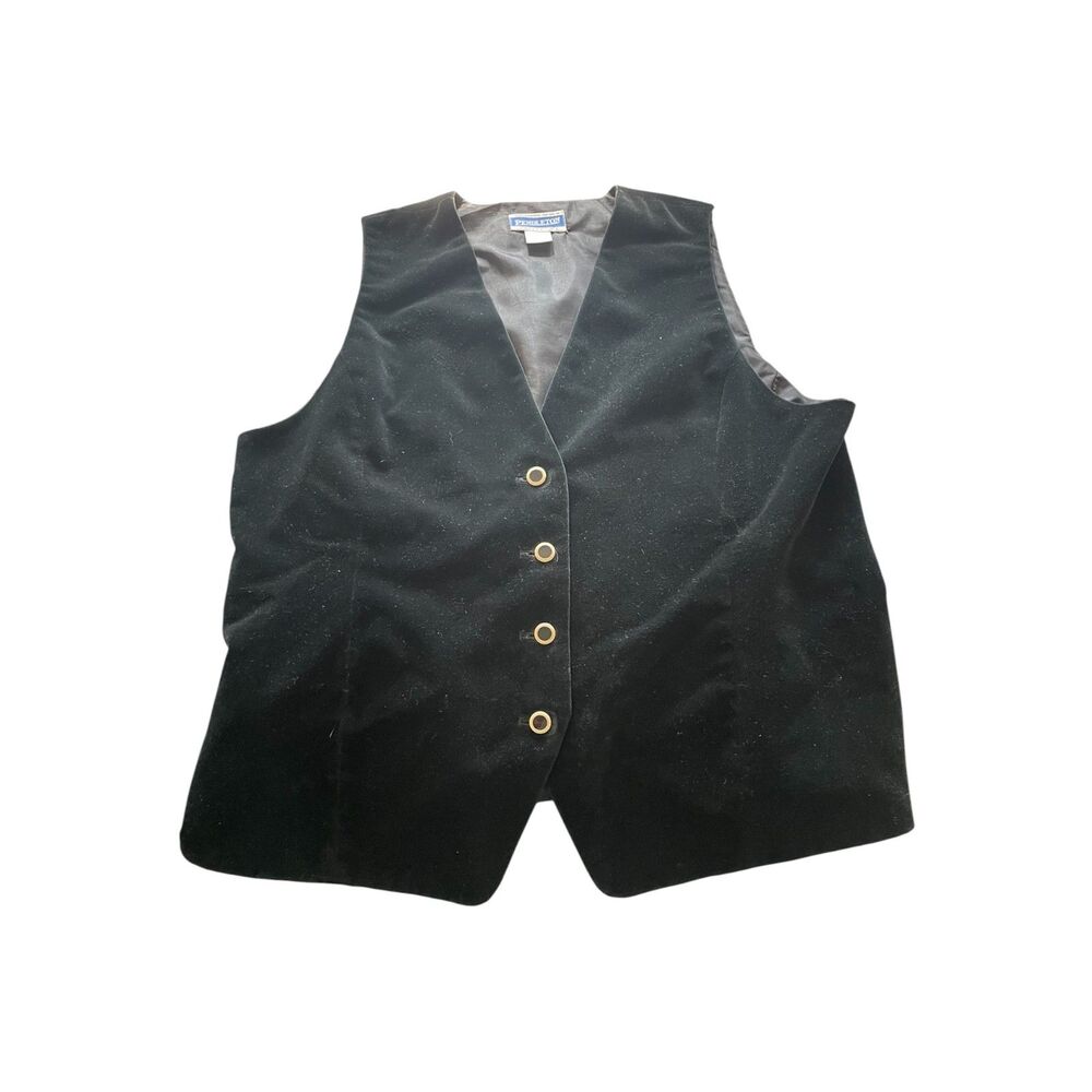Vintage Pendleton Black 100% Cotton Velvet Button Up Vest Made in USA Goth 12